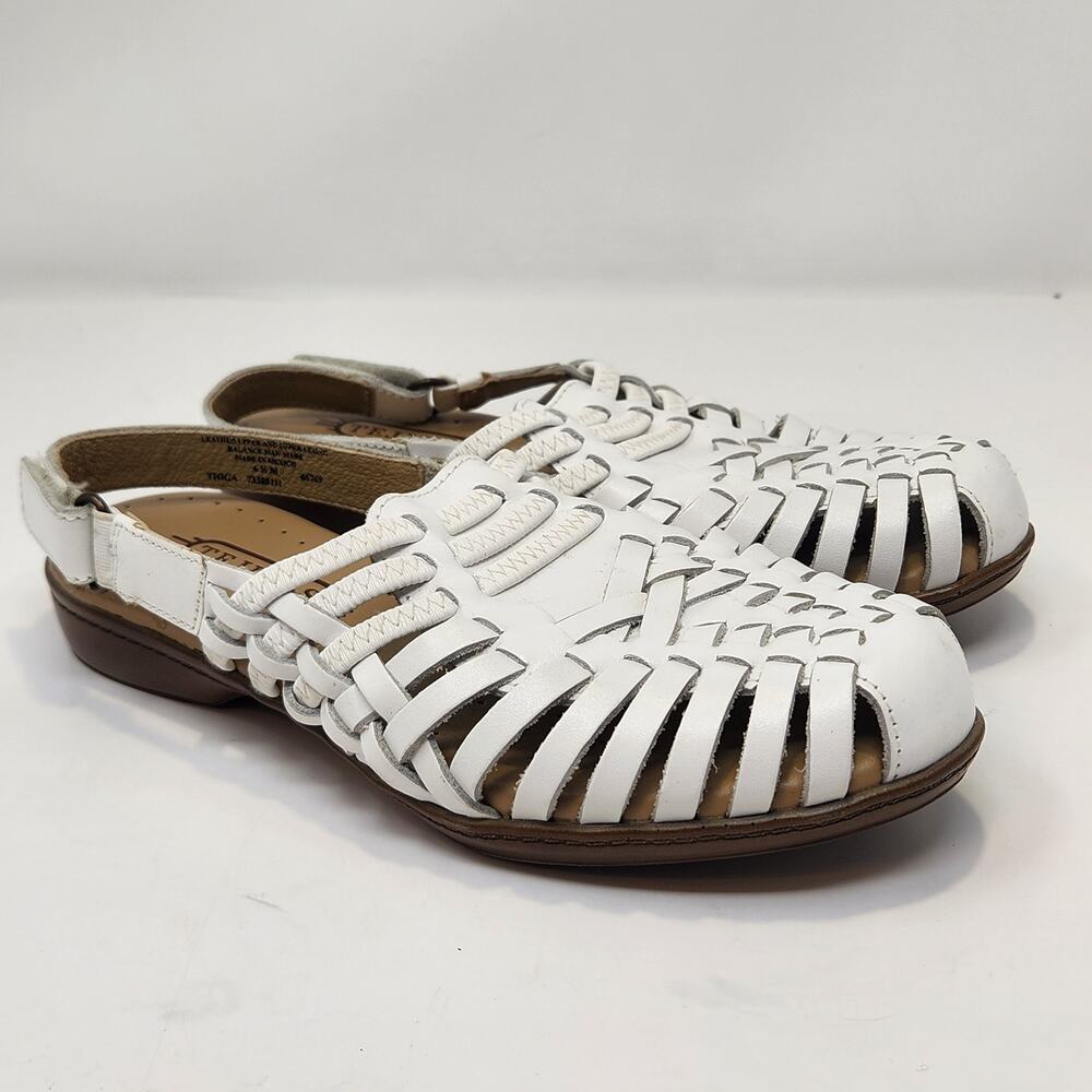 Tejidas Huarache White Woven Leather Sandals Women Size 6.5M Slingback Mexico